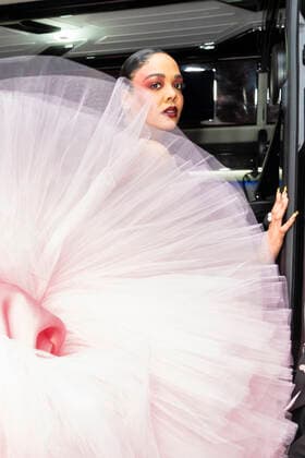 NY: Met Gala 2022 departures from The Pierre hotel Tessa Thompson wearing dress by Wes Gordon for Carolina Herrera departs The Pierre Hotel for the 2022 Met Gala on a theme In America: An Anthology of Fashion with dress code calls for gilded glamour New York New York United States Copyright: LevxRadin