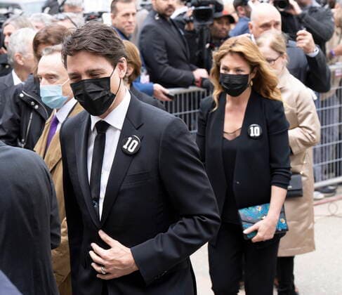May 3, 2022, Montreal, PQ, Canada: Prime Minister Justin Trudeau, and his wife, Sophie Gregoire Trudeau, arrive for funeral services for Montreal Canadiens legend Guy Lafleur, who passed away last week, Tuesday, May 3, 2022 at Mary Queen of the World cathedral in Montreal. Montreal Canada  - ZUMAc35_ 20220503_zaf_c35_046 Copyright: xRyanxRemiorzx