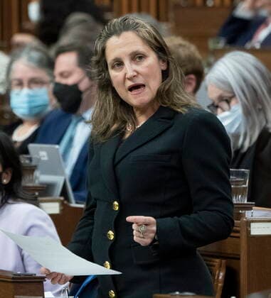 May 3, 2022, Ottawa, ON, Canada: Deputy Prime Minister and Finance Minister Chrystia Freeland rises during Question Period, Tuesday, May 3, 2022 in Ottawa. Ottawa Canada  - ZUMAc35_ 20220503_zaf_c35_118 Copyright: xAdrianxWyldx