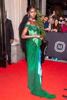 May 2, 2022, New York, United States: Adut Akech wearing Christian Lacroix departs The Mark Hotel for 2022 Met Gala in New York City. New York United States - ZUMAs197 20220502_zaa_s197_489 Copyright: xRonxAdarx