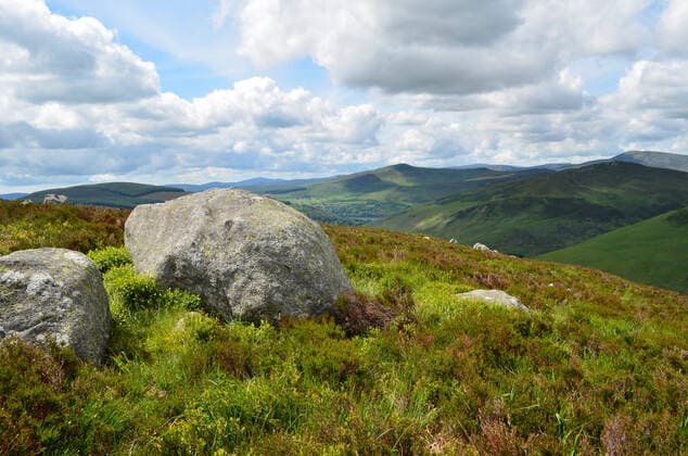 Big rocks in a typical green Irish landscape in Wicklow Mountains national park, south of Dublin in Ireland. , 3021917.jpg, Ireland, Irish, landscape, nature, rocks, Wicklow, Eire, Dublin, green, mountains, national park, Wicklow mountains, typical, rock, grass, travel, countryside, Kerry, rural, hiking,