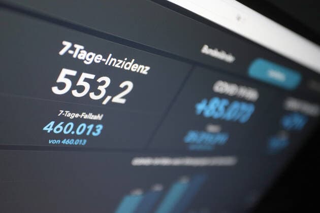 RKI dashboard, 7 day incidence is now 553.2 7 day incidence, RKI dashboard on a monitor on 06 05 2022 in Siegen Germany.