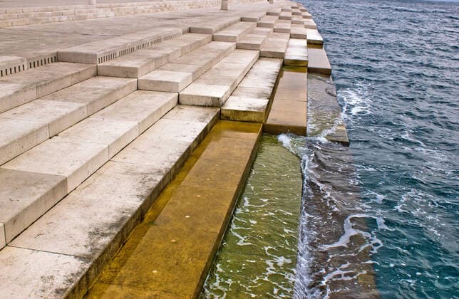 Creative Highlights World Zadar sea organs - musical instrument powered by the underwater sea stream , 2589627.jpg, zadar, croatia, dalmatia, adriatic, sea, organ, architecture, musical, instrument, music, power, ocean, water, stream, blue, stairs, coastline, wave, paved, walkway, mediterranean, dalmatian, modern, underwater, current, destiantion, tourist, travel, famous, organs, architectural, object, tubes, marble, steps, play, sound, harmonic, coast, waterfront, seafront, project, construction, played, wind, urban, public, place, acoustic,