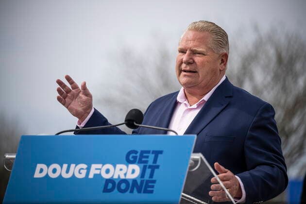 May 6, 2022, Bowmanville, ON, CANADA: Ontario Premier Doug Ford makes an announcement about building transit and highways, during an election campaign event in Bowmanville, Ont., Friday, May 6, 2022. Bowmanville CANADA  - ZUMAc35_ 20220506_zaf_c35_059 Copyright: xAaronxVincentxElkaimx