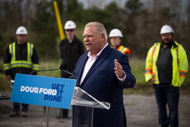 May 6, 2022, Bowmanville, ON, CANADA: Ontario Premier Doug Ford makes an announcement about building transit and highways, during an election campaign event in Bowmanville, Ont., Friday, May 6, 2022. Bowmanville CANADA  - ZUMAc35_ 20220506_zaf_c35_067 Copyright: xAaronxVincentxElkaimx