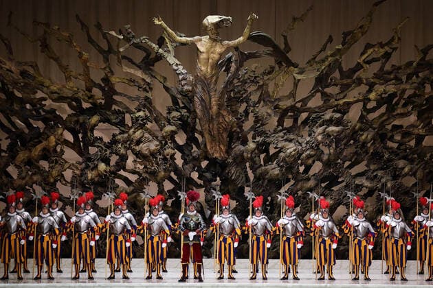 May 6, 2022, Vatican City, Rome, Italy: Oath ceremony of the new recruits of the Pontifical Swiss Guards at Paul VI Hall at the Vatican. Thirty-six young men from Switzerland swear their oaths as Pontifical Swiss Guards, and embrace their mission to protect the Pope and Vatican City State. Every year, the swearing-in ceremony took place on 6 May, the date on which Swiss Guards commemorate the death of 147 of their brothers-in-arms during the sack of Rome in 1527 as they protected Pope Clement VII. Holy See Vatican City State - ZUMAi15_ 20220506_zaf_i15_001 Copyright: xEvandroxInettix