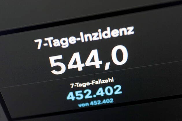 RKI dashboard, 7 day incidence is now 544.0 7 day incidence, RKI dashboard on a monitor on 07 05 2022 in Siegen Germany.