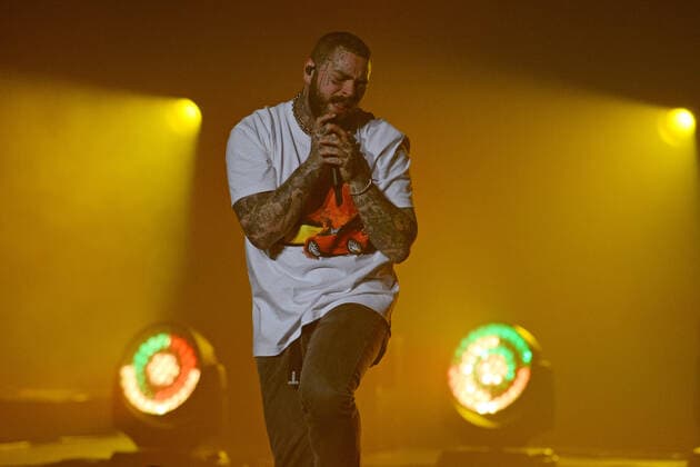 HOLLYWOOD FL - MAY 06: Post Malone performs during the Formula 1 Miami Grand Prix Concert at Hard Rock Live held at the Seminole Hard Rock Hotel & Casino on May 6, 2022 in Hollywood, Florida. Copyright: xmpi04x