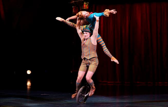 May 10, 2022, Montreal, PQ, Canada: Artists perform on a unicycle during a preview of the Cirque du Soleil show Kooza in Montreal on Tuesday, May 10, 2022. Montreal Canada  - ZUMAc35_ 20220510_zaf_c35_104 Copyright: xPaulxChiassonx