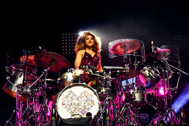 Drummer Cherisse Osei Simple Minds at a concert of the Celebrating 40 Years of Hits tour at the Halle Münsterland in Münster snapshot photography D Vorndran