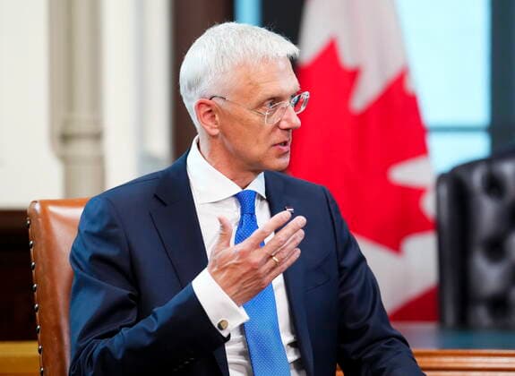 May 12, 2022, Ottawa, Ontario, Canada: Latvian Prime Minister Krisjanis Karins speaks during a bilateral meeting with Prime Minister Justin Trudeau (not pictured) on Parliament Hill in Ottawa on Thursday, May 12, 2022. Ottawa Canada  - ZUMAc35_ 20220512_zaf_c35_054 Copyright: xSeanxKilpatrickx