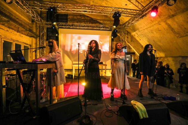 Diana Burkot, Anton Ponomarev, Maria Vladimirovna Alyokhina and Olga Borisova, Pussy Riot, at the concert of the tour Pussy Red at the Funkhaus on 12 05 2022 in Berlin Pussy Riot concert in Berlin