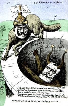 Satirical postcard on colonization during the Algesiras Conference, about German expectations on Morocco. Emile Loubet and German emperor Wilhelm II (1859-1941), are to be seen. Satirical postcard on colonization during the Algesiras Conference, about German expectations on Morocco. Emile Loubet and German emperor Wilhelm II (1859-1941) are to be seen. 1906 France Private collection Copyright: xPhoto12x ASI01330_H123298