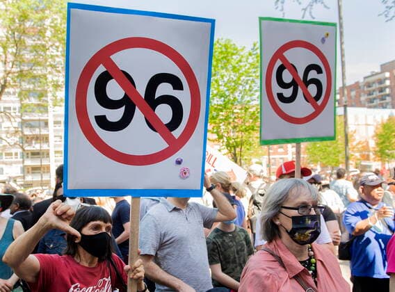 May 14, 2022, Montreal, PQ, Canada: People take part in a demonstration against Bill 96 in Montreal, Saturday, May 14, 2022. Montreal Canada  - ZUMAc35_ 20220514_zaf_c35_005 Copyright: xGrahamxHughesx