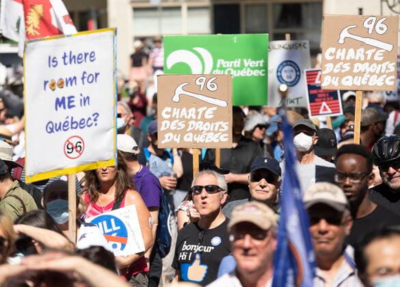 May 14, 2022, Montreal, PQ, Canada: People take part in a demonstration against Bill 96 in Montreal, Saturday, May 14, 2022. Montreal Canada  - ZUMAc35_ 20220514_zaf_c35_007 Copyright: xGrahamxHughesx