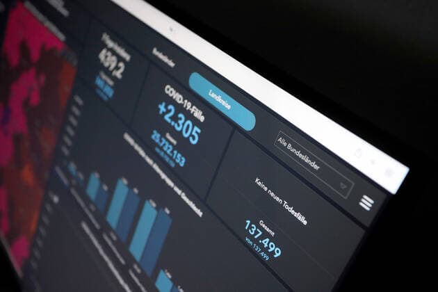 Dashboard of the RKI, the 7 day incidence is now 439.2 there are NO NEW DEATHS reported 7 day incidence, dashboard of the RKI on a monitor on 16 05 2022 in Siegen Germany.