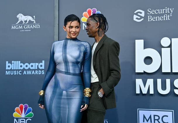 Kylie Jenner and Travis Scott attend the annual Billboard Music Awards held at the MGM Grand Garden Arena in Las Vegas, Nevada on May 15, 2022.  LAV202205150138 JIMxRUYMEN
