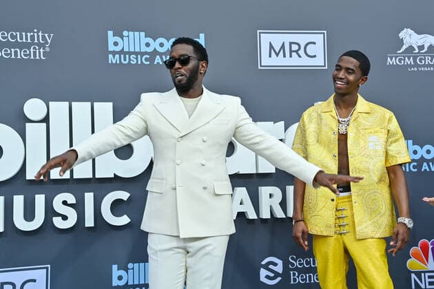 Sean Diddy Combs and Christian Combs attend the annual Billboard Music Awards held at the MGM Grand Garden Arena in Las Vegas, Nevada on May 15, 2022.  LAV202205150254 JIMxRUYMEN