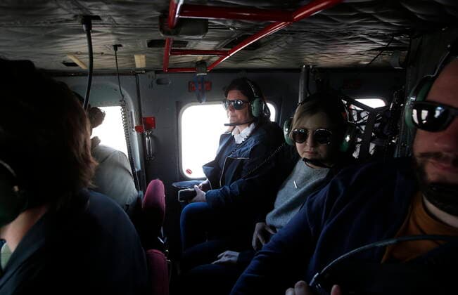 May 15, 2022, WINNIPEG, MB, CANADA: Manitoba Premier Heather Stefanson, centre, is seen in a helicopter as she tours the provinceöÄÃ s Red River flood zone south of Winnipeg, Sunday, May 15, 2022. WINNIPEG CANADA  - ZUMAc35_ 20220515_zaf_c35_052 Copyright: xJohnxWoodsx