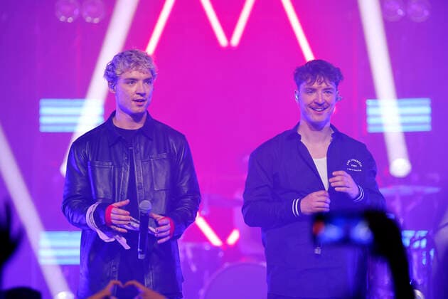 Musicians and web video producers Heiko Lochmann and Roman Lochmann with their band HE RO at their debut concert at Theater am Tanzbrunnen Cologne, 15 05 2022 NRW Germany Copyright: xChristophxHardtx