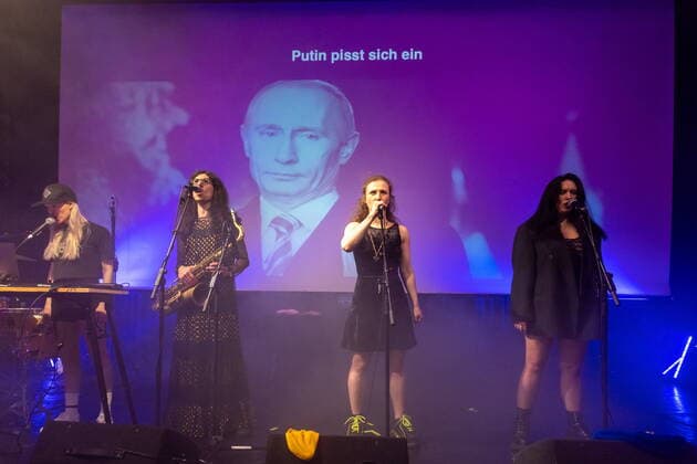 St Johann 15 05 2022, St Johann, AUT, famous Russian protest band Pussy Riot plays concert in Tyrol, pictured live on stage during a concert of the Russian protest band Pussy Riot in St Johann, Austria on 2022 05 15 Expa  EP_gro