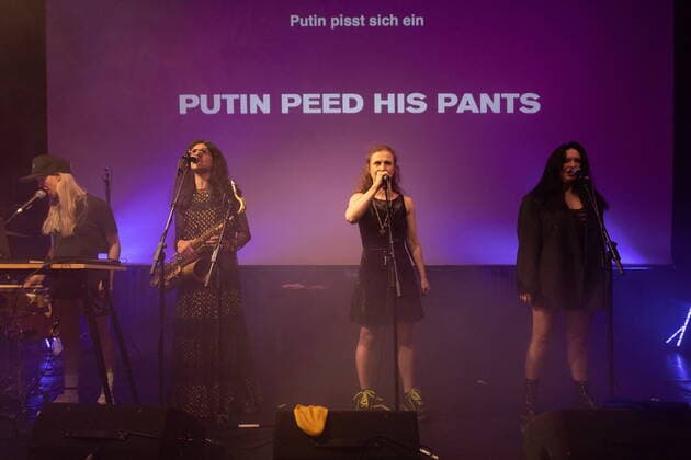 St Johann 15 05 2022, St Johann, AUT, famous Russian protest band Pussy Riot plays concert in Tyrol, pictured live on stage during a concert of the Russian protest band Pussy Riot in St Johann, Austria on 2022 05 15 Expa  EP_gro