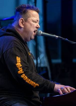 Sebastian Krumbiegel, musician, singer and frontman of the band Die Prinzen sings on 30 04 2022 at an event in Zwickau Zwickau Saxony Germany