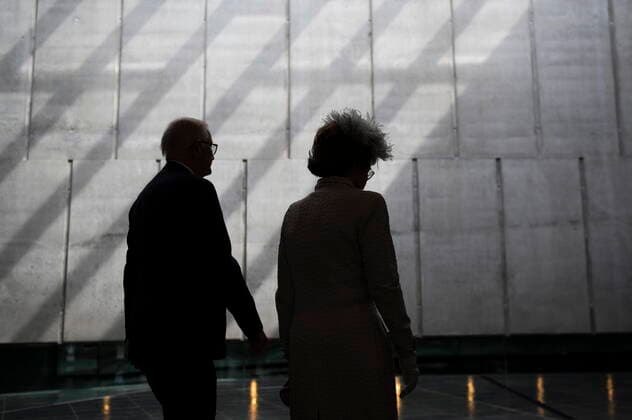 May 16, 2022, Ottawa, ON, CAN: Princess Margriet of the Netherlands and her husband, professor Pieter van Vollenhoven Jr. walk towards the Memorial Hall during a visit to the Canadian War Museum in Ottawa, on Monday, May 16, 2022. Princess Margriet is visiting Ottawa, the city where she was born during the Second World War. The princess was born at the Ottawa Civic Hospital after the Dutch royal family fled to Canada to escape Nazi occupying forces in 1940. Ottawa CAN  - ZUMAc35_ 20220516_zaf_c35_007 Copyright: xJustinxTangx