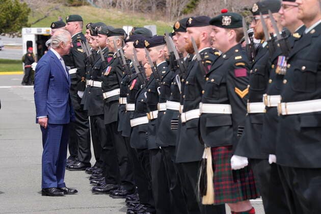 May 17, 2022, St. John s, NL, Canada: Prince Charles inspects the guard of honour in St. John s as he arrives for a Royal visit to Canada on Tuesday, May 17, 2022. St. John s Canada  - ZUMAc35_ 20220517_zaf_c35_101 Copyright: xPaulxChiassonx