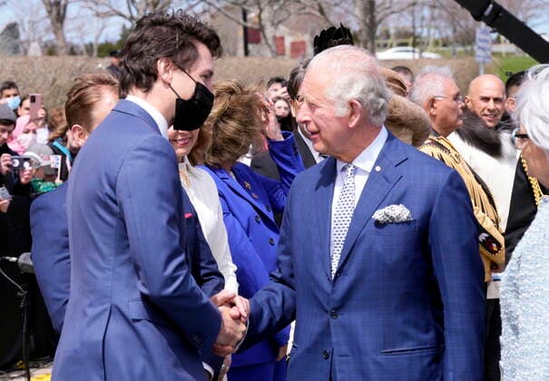 May 17, 2022, St. John s, NL, Canada: Prime Minister Justin Trudeau greets Prince Charles as he arrives in St. John s to begin a three-day Canadian tour, Tuesday, May 17, 2022. St. John s Canada  - ZUMAc35_ 20220517_zaf_c35_129 Copyright: xPaulxChiassonx