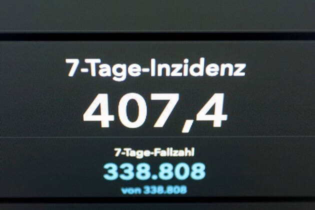 RKI dashboard, 7 day incidence is now 407.4 7 day incidence, RKI dashboard on a monitor on 18 05 2022 in Siegen Germany.
