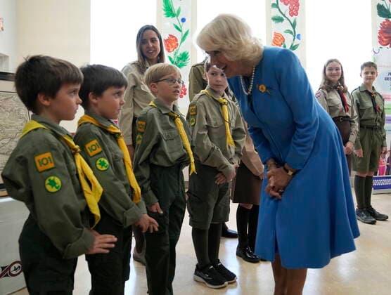 May 18, 2022, Ottawa, ON, Canada: Camilla, Duchess of Cornwall, talks to children during a visit to a Ukrainian church in Ottawa on their Canadian Royal Tour, Wednesday, May 18, 2022. Ottawa Canada  - ZUMAc35_ 20220518_zaf_c35_041 Copyright: xPaulxChiassonx