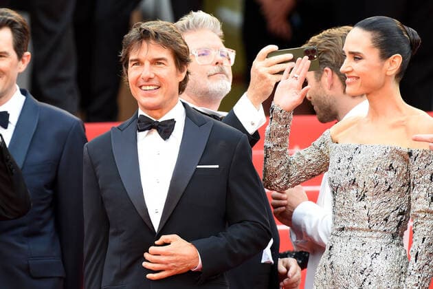 Tom Cruise and Jennifer Connelly at the Top Gun Maverick movie premiere on 18 05 2022 at the 75 Cannes Film Festival in Cannes 75 Cannes Film Festival 2022 Top Gun Maverick movie premiere