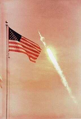 The American Flag heralds the flight of Apollo XI (July 16, 1969) The American flag heralds the flight of Apollo XI the photograph was taken from Cap Kennedy, adjacent to Kennedy Space Center. The U.S flag was photographed a day earlier. July 16, 1969 Copyright: xPhoto12 Coll-DITE NASAx DIT01047_212