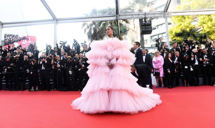 French model Cindy Bruna attends the premiere of Armageddon Time at Palais des Festivals at the 75th Cannes Film Festival, France on Thursday, May 19, 2022.  CAN20220519169 RUNExHELLESTAD