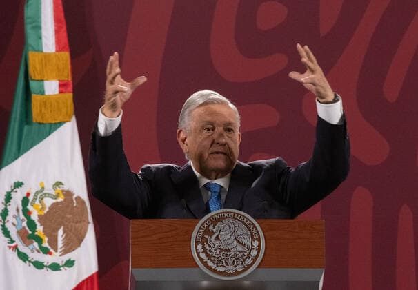 Lopez Obrador Daily Breafing Conference MEXICO CITY, MEXICO - MAY 19, 2022: MexicoÕs President, Andres Manuel Lopez Obrador, gesticulates during his speech in his daily briefing conference at National Palace. On May 15, 2022 in Mexico City, Mexico. (Photo by Alex Dalton Eyepix Group) Copyright: xAlexxDalton xEyepixxGroupx EYEPIX_AD_19052022_61648