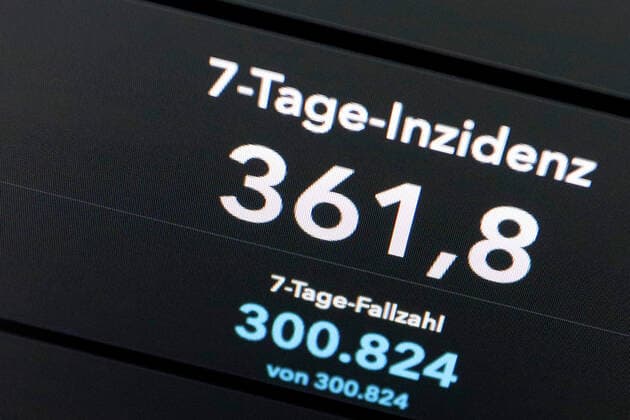 RKI dashboard, 7 day incidence is now 361.8 7 day incidence, RKI dashboard on a monitor on 20 05 2022 in Siegen Germany.