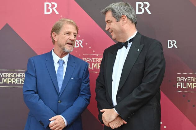 Markus SOEDER Prime Minister of Bavaria and CSU Chairman with director Soenke WORTMANN Bavarian Film Award 2021 Red Carpet, on 20 05 2022 in the Prinzregententheater in Munich