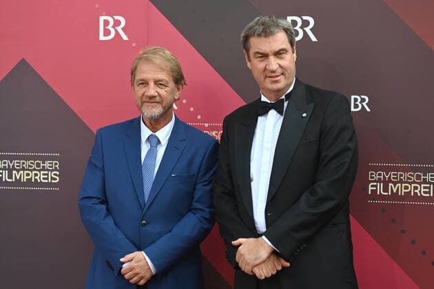Markus SOEDER Prime Minister of Bavaria and CSU Chairman with director Soenke WORTMANN Bavarian Film Award 2021 Red Carpet, on 20 05 2022 in the Prinzregententheater in Munich