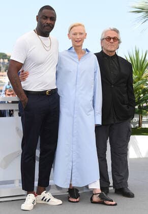 British actor Idris Elba, actress Tilda Swinton and Australian director George Miller attend the photo call for Three Thousand Years Of Longing at Palais des Festivals at the 75th Cannes Film Festival, France on Saturday, May 21, 2022.  CAN20220521145 RUNExHELLESTAD