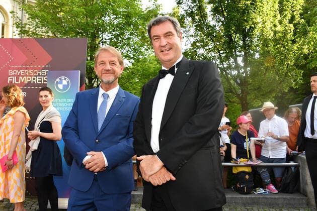 Sönke Wortmann and Markus Söder Bavarian Prime Minister Bavarian Film Award 2021 Award, honor, distinction Prinzregententheater Munich 20 May 2022