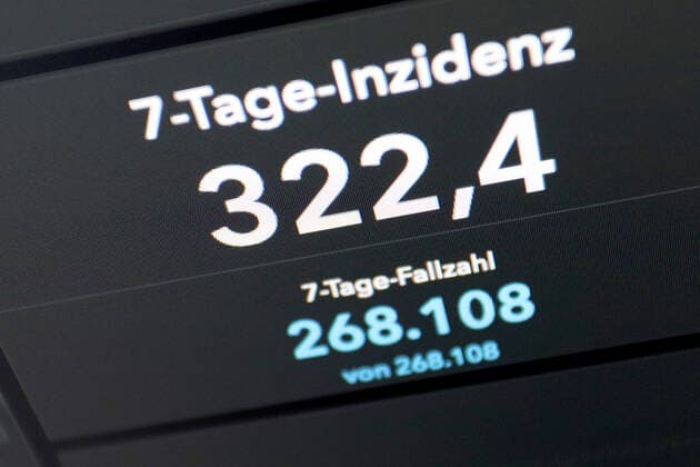 RKI dashboard, 7 day incidence is now 322.4 7 day incidence, RKI dashboard on a monitor on 22 05 2022 in Siegen Germany.