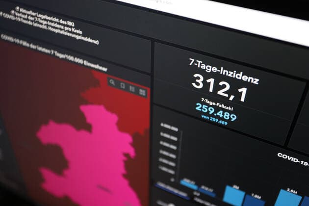 RKI dashboard, 7 day incidence is now 312.1 7 day incidence, RKI dashboard on a monitor on 23 05 2022 in Siegen Germany.