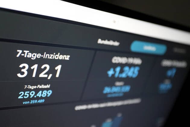 RKI dashboard, 7 day incidence is now 312.1 7 day incidence, RKI dashboard on a monitor on 23 05 2022 in Siegen Germany.