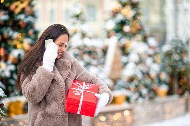 Beautidul woman near Christmas tree in the snow talking by phone with big red present, model released, , 30720020.jpg, christmas, woman, present, new year, star, tree, city, market, girl, sell, moscow, red square, lights, colorful, decoration, fir, gifts, happiness, holiday, landmark, light, outdoor, season, seasonal, street, town, urban, winter, xmas, celebrate, december, evergreen, green, lifestyle, people, santa, tradition, child, childhood, cold, happy, joy, mittens, playful, portrait, smiling, snow, snowflake, white, year,