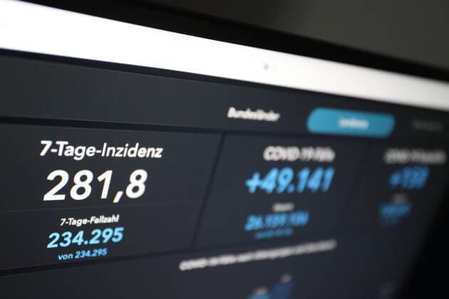 RKI dashboard, 7 day incidence is now 281.8 7 day incidence, RKI dashboard on a monitor on 25 05 2022 in Siegen Germany.
