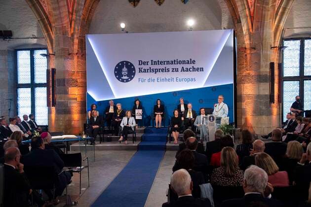 Overview of the ceremony hall, International Charlemagne Prize of the city of Aachen, award ceremony in the city hall of the city of Aachen on 26 05 2022