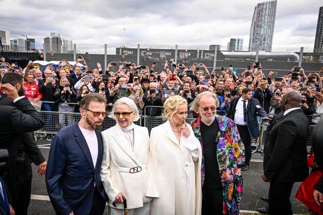 LONDON 20220526 Bjorn Ulvaeus, Anni Frid Lyngstad, Agnetha Faltskog and Benny Andersson arrive for the gala premiere of the ABBA Voyage concert at the ABBA Arena at Queen Elizabeth Olympic Park in London Photo Pontus Lundahl TT code 10050 LONDON GREAT BRITAIN x10050x,  Copyright: xPontusxLundahl TTx ABBA VOYAGE