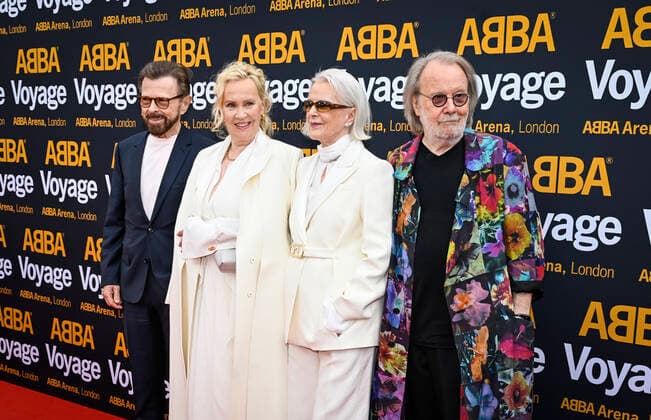 LONDON 20220526 Bjorn Ulvaeus, Anni Frid Lyngstad, Agnetha Faltskog and Benny Andersson arrive for the gala premiere of the ABBA Voyage concert at the ABBA Arena at Queen Elizabeth Olympic Park in London Photo Pontus Lundahl TT code 10050 LONDON GREAT BRITAIN x10050x,  Copyright: xPontusxLundahl TTx ABBA VOYAGE