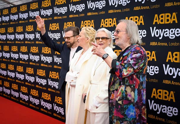 LONDON 20220526 Bjorn Ulvaeus, Anni Frid Lyngstad, Agnetha Faltskog and Benny Andersson arrive for the gala premiere of the ABBA Voyage concert at the ABBA Arena at Queen Elizabeth Olympic Park in London Photo Pontus Lundahl TT code 10050 LONDON GREAT BRITAIN x10050x,  Copyright: xPontusxLundahl TTx ABBA VOYAGE